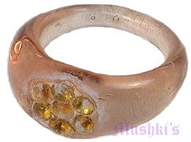 Lt. Topaz Glass Ring With Rhine Stone - click here for large view