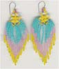 Yellow,Turq,Pink  Seed Beaded Earring - click here for large view
