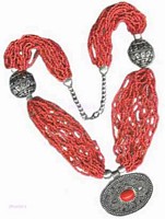 Coral Seed Beaded Multy Row  Long Necklace - click here for large view