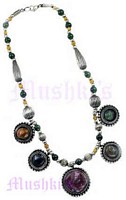 Agate,Brass Beaded Necklace - click here for large view