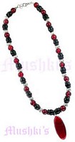 Red,Black Beaded Pendant Necklace - click here for large view