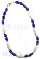Blue ,White Beaded Necklace - click here for large view