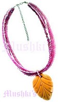 Multy Row Pink Beaded Pendant Necklace - click here for large view