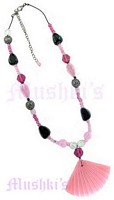 Pink,Black Beaded Pendant Necklace - click here for large view