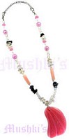 Pink Black Beaded Pendant Necklace - click here for large view