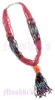 Multy Color Multy Row Seed Beaded Necklace - click here for large view