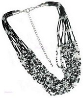 Multy Row Black And White Seed Beaded Necklace - click here for large view